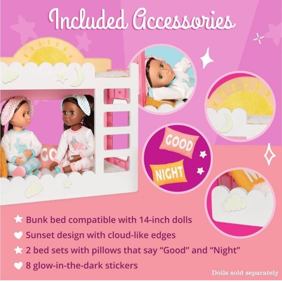 Glitter Girl Comfy Clouds Bunk Bed Bedroom Furniture Set 14″ Dolls - Picture 5 of 7